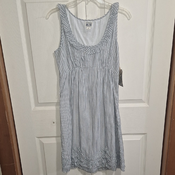 Converse One Star Lined Cotton Mini Tank Dress-6-Gray White Stripes Ruffles - Picture 1 of 9